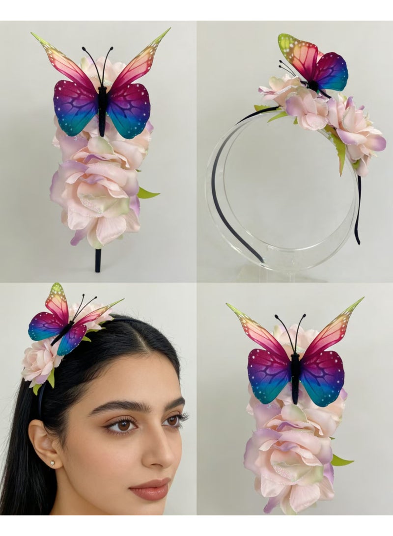 NAME Electric Flutter Butterfly Floral Headband Rainbow Wing Rechargeable Hair Accessory - Image 3